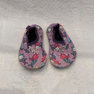 Purple Mermaid Print Kids Water Shoes Aqua Socks Slip On Size 6